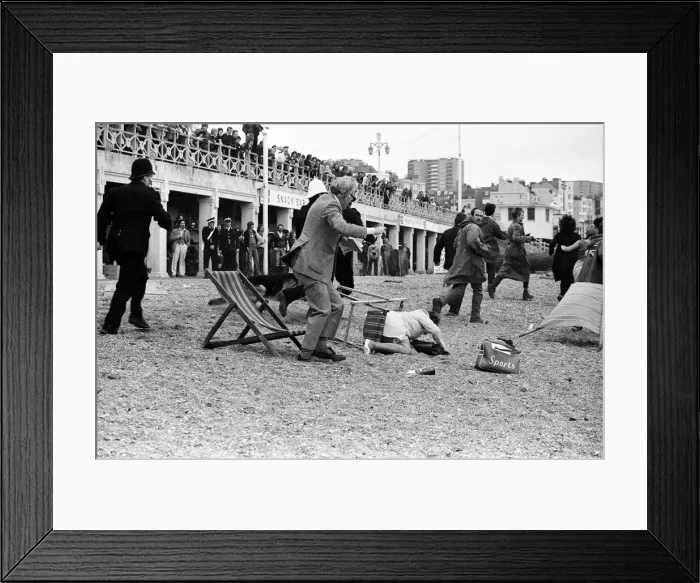 Framed Print : Filming of Quadrophenia in Brighton, based on the Mods and Rockers battles of the mid Framed Print : Filming of Quadrophenia in Brighton, based on the Mods and Rockers battles of the mid