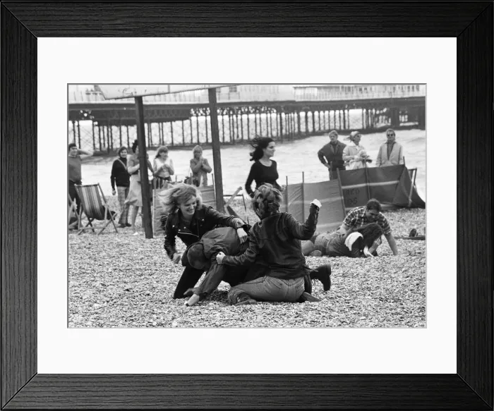 Framed Print : Filming of Quadrophenia in Brighton, based on the Mods and Rockers battles of the mid Framed Print : Filming of Quadrophenia in Brighton, based on the Mods and Rockers battles of the mid