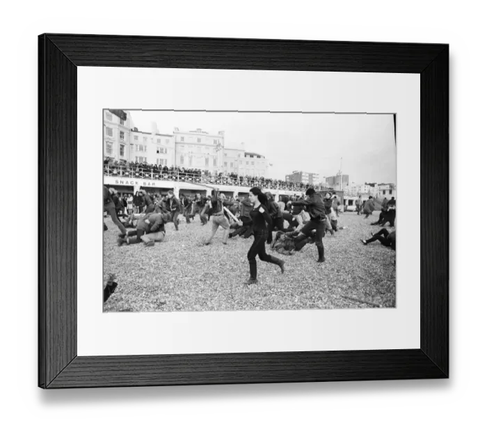 Framed Print : Filming of Quadrophenia in Brighton, based on the Mods and Rockers battles of the mid Framed Print : Filming of Quadrophenia in Brighton, based on the Mods and Rockers battles of the mid