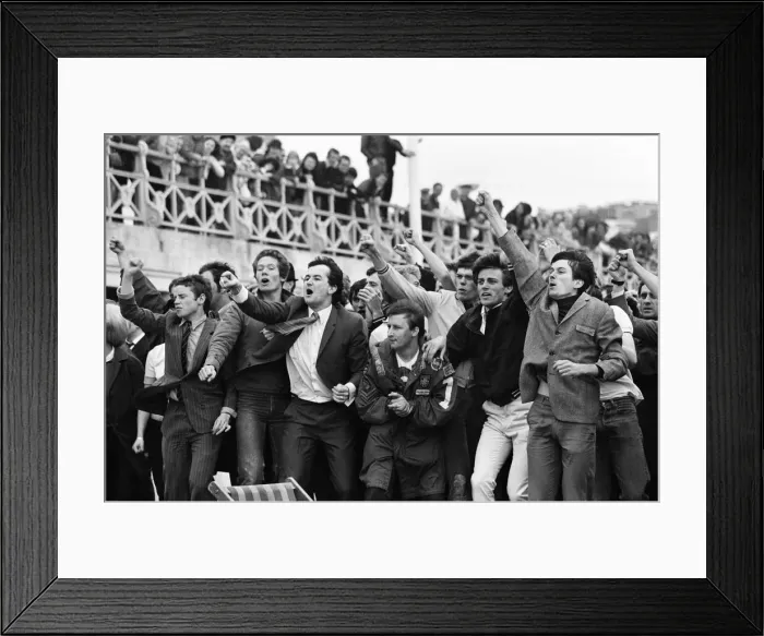 Framed Print : Filming of Quadrophenia in Brighton, based on the Mods and Rockers battles of the mid Framed Print : Filming of Quadrophenia in Brighton, based on the Mods and Rockers battles of the mid