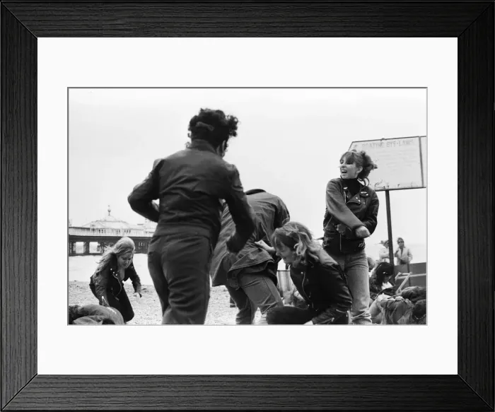 Framed Print : Filming of Quadrophenia in Brighton, based on the Mods and Rockers battles of the mid Framed Print : Filming of Quadrophenia in Brighton, based on the Mods and Rockers battles of the mid