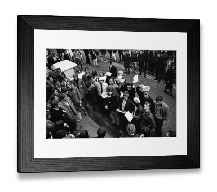 Framed Print : Pop stars meet in Carnaby Street, London to become founder members of an anti bowler hat Framed Print : Pop stars meet in Carnaby Street, London to become founder members of an anti bowler hat