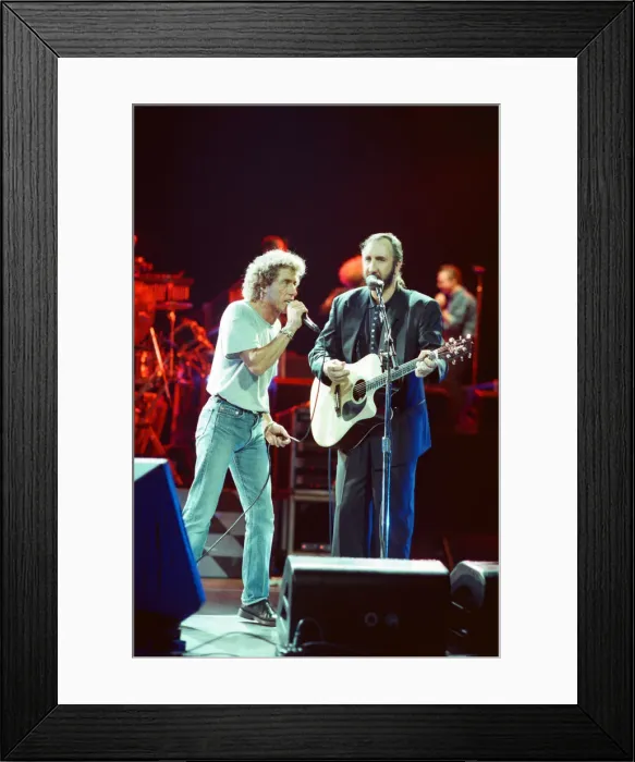 Framed Print : The Who rock group performing on stage in America during their reunion tour in