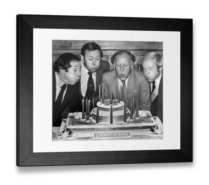 Framed Print : 21 years of Grandstand presenters l to r-Cliff Morgan, David Coleman