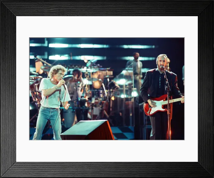 Framed Print : The Who rock group performing on stage in America during their reunion tour in Framed Print : The Who rock group performing on stage in America during their reunion tour in