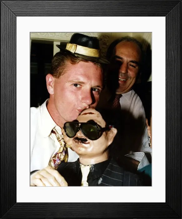 Framed Print : Footballer Paul Gascoigne - Gazza Paul Gascoigne clowning about in The Godfather