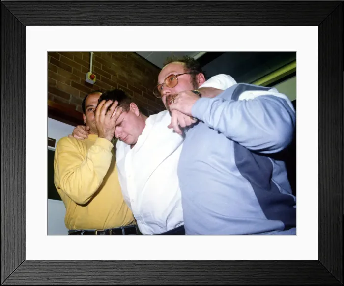 Framed Print : Footballer Paul Gascoigne - Gazza A worse for wear Paul Gascoigne is helped