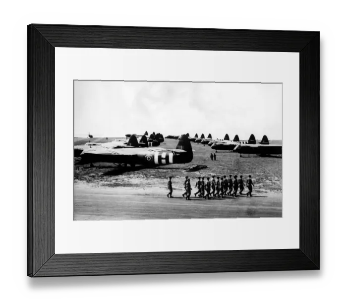 Framed Print : World War Two - Second World War - British glider-borne troops march out their aircraft Framed Print : World War Two - Second World War - British glider-borne troops march out their aircraft