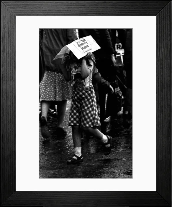 Framed Print : Severe stormy weather with torrential rain and flooding at the annual Summer Exhibition Framed Print : Severe stormy weather with torrential rain and flooding at the annual Summer Exhibition