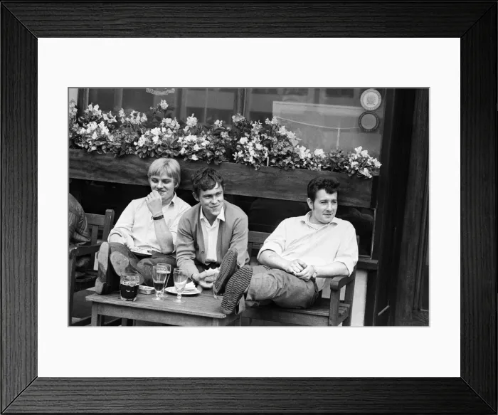 Framed Print : Three friends enjoying a joke and a drink in London. 2nd August 1968 Framed Print : Three friends enjoying a joke and a drink in London. 2nd August 1968