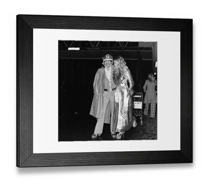 Framed Print : Keith Moon, drummer of The Who rock group, arrives in London wearing an American crash Framed Print : Keith Moon, drummer of The Who rock group, arrives in London wearing an American crash