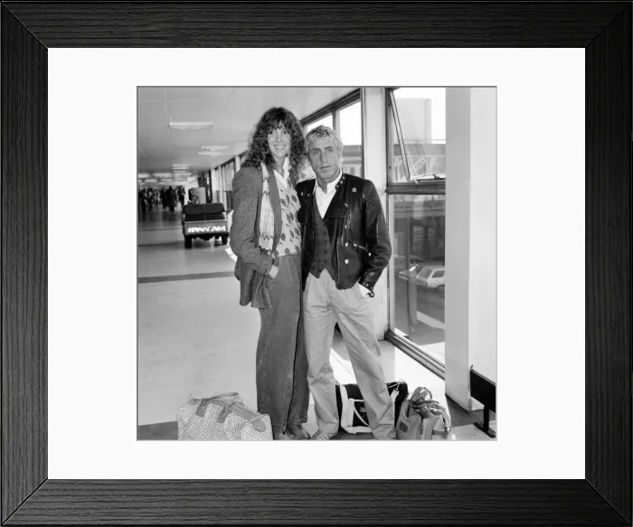 Framed Print : Roger Daltrey, lead singer of The Who rock group, pictured at Heathrow Airport with his Framed Print : Roger Daltrey, lead singer of The Who rock group, pictured at Heathrow Airport with his