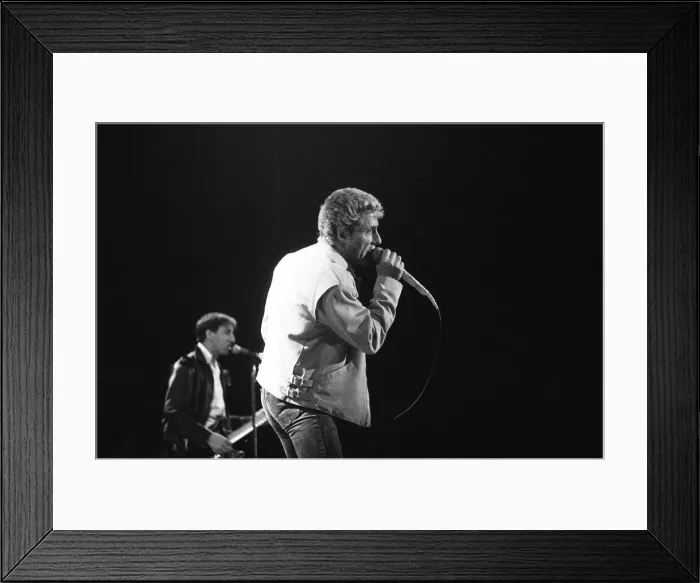 Framed Print : British rock group The Who, performing on stage at the NEC in Birmingham. Roger Daltrey