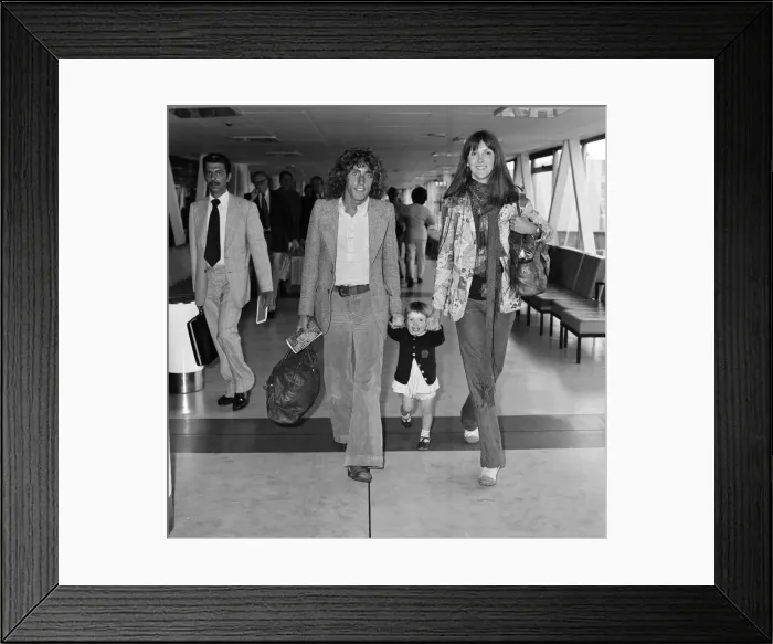 Framed Print : Roger Daltrey, lead singer of The Who rock group, pictured at Heathrow Airport