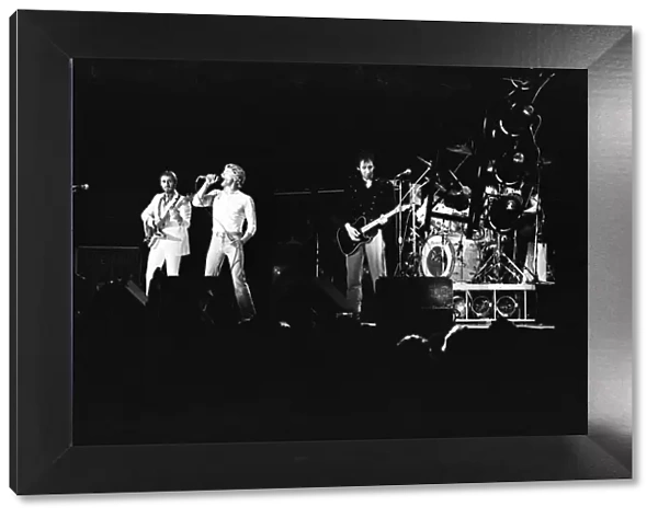 British rock group The Who, performing on stage at the NEC in Birmingham