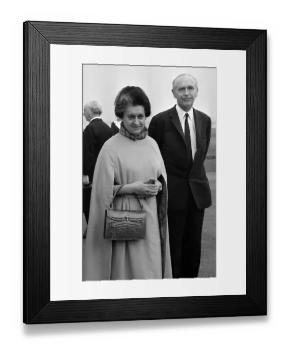 Framed Print : Indian Prime Minister Mrs Indira Gandhi seen here being greeted by Foreign Secretary Sir