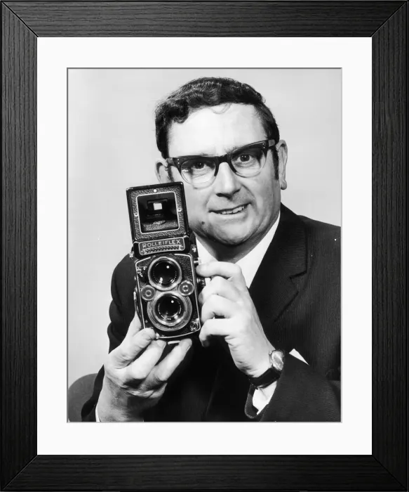Framed Print : Charles Ley Daily Mirror Staff Photographer seen here with his trusty Rolleiflex camera