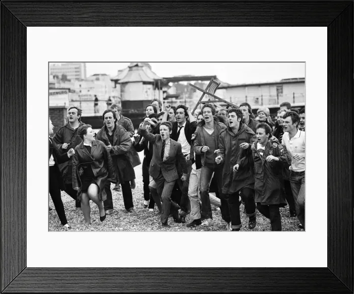 Framed Print : Filming of Quadrophenia in Brighton, based on the Mods and Rockers battles of the mid Framed Print : Filming of Quadrophenia in Brighton, based on the Mods and Rockers battles of the mid