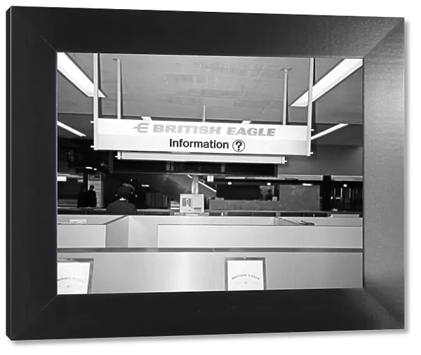 British Eagle Liquidation. (Picture) British Eagle desk in the new airport building