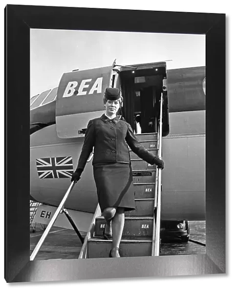 BEA air Stewardess in uniform. 13th February 1967