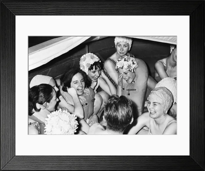Framed Print : Caledonian hostesses undergoing ditching training. 21st April 1965 Framed Print : Caledonian hostesses undergoing ditching training. 21st April 1965