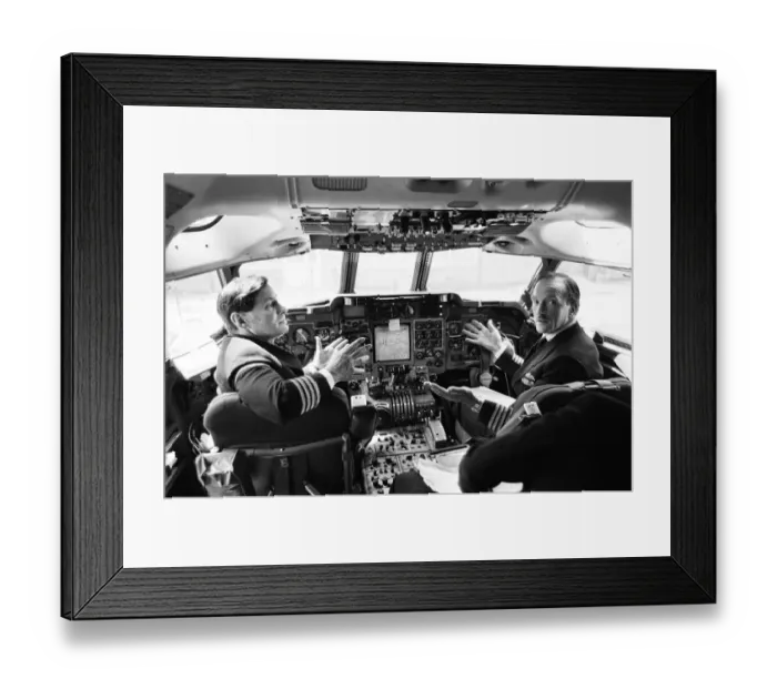 Framed Print : Pilots in Trident cockpit at Heathrow airport. 1st June 1965 Framed Print : Pilots in Trident cockpit at Heathrow airport. 1st June 1965