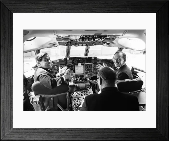 Framed Print : Pilots in Trident cockpit at Heathrow airport. 1st June 1965 Framed Print : Pilots in Trident cockpit at Heathrow airport. 1st June 1965
