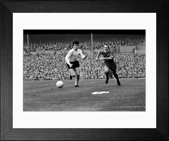 Framed Print : Derby v. Liverpool. Ron Webster and Peter Thompson battle for the ball Framed Print : Derby v. Liverpool. Ron Webster and Peter Thompson battle for the ball