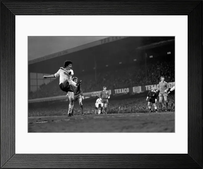 Framed Print : Derby County (2) v. Liverpool (0). Roger Davies tries to side foot ball passed Phil Framed Print : Derby County (2) v. Liverpool (0). Roger Davies tries to side foot ball passed Phil