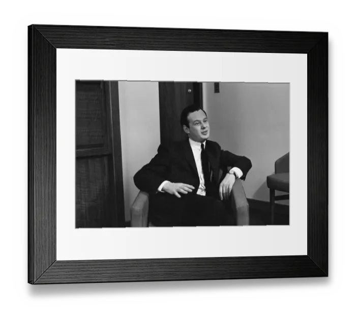Framed Print : Brian Epstein, Manager of The Beatles, pictured being interviewed for the Daily Mirror in