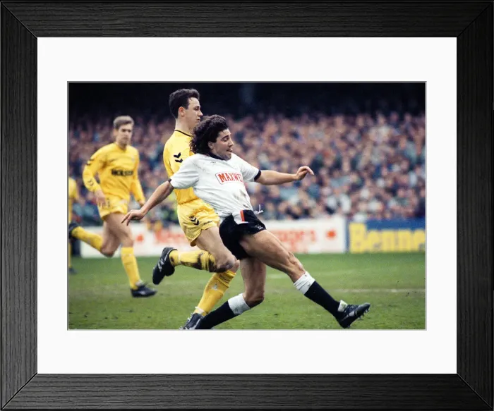 Framed Print : Dean Saunders of Derby County in action to score against Tottenham Hotspur during the two