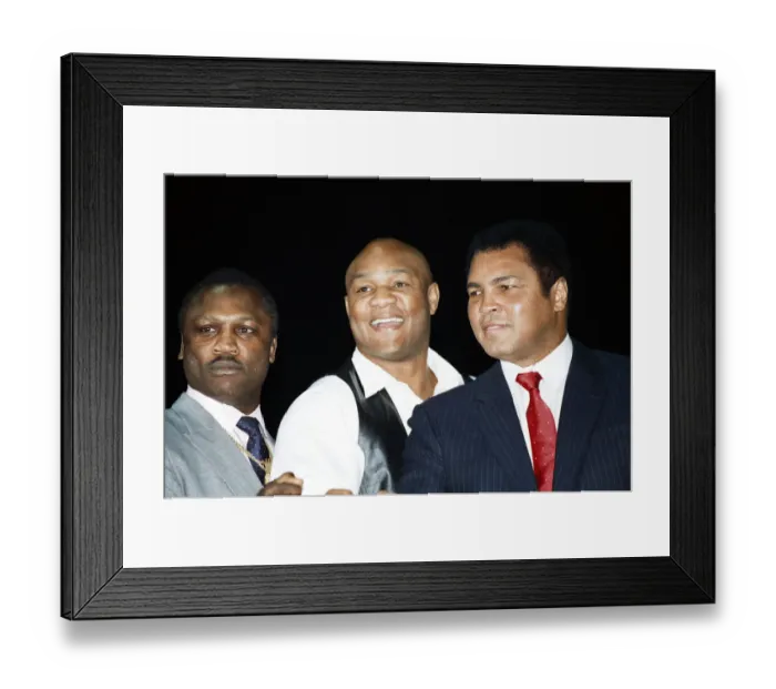 Framed Print : Hall of fame boxers (from left to right) Joe Frazier George Foreman and Muhammad Ali Framed Print : Hall of fame boxers (from left to right) Joe Frazier George Foreman and Muhammad Ali
