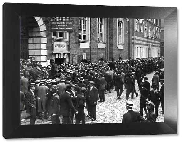 Recruiting station at Scotland Yard, London besieged by would be recruits during