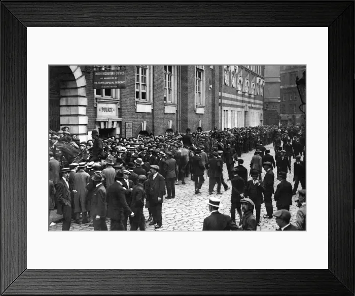 Framed Print : Recruiting station at Scotland Yard, London besieged by would be recruits during Framed Print : Recruiting station at Scotland Yard, London besieged by would be recruits during