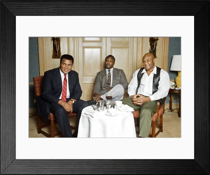 Framed Print : Hall of fame boxers (from left to right) Joe Frazier George Foreman Framed Print : Hall of fame boxers (from left to right) Joe Frazier George Foreman