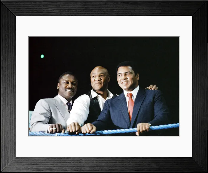 Framed Print : Hall of fame boxers (from left to right) Joe Frazier George Foreman and Muhammad Ali