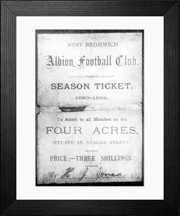 Framed Print : West Bromwich Albion season ticket 1883- 1884, which cost three shillings Framed Print : West Bromwich Albion season ticket 1883- 1884, which cost three shillings