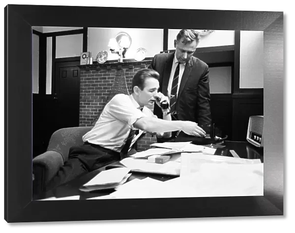 Derby Countys 31 year old manager Brian Clough in his office with assistant Peter