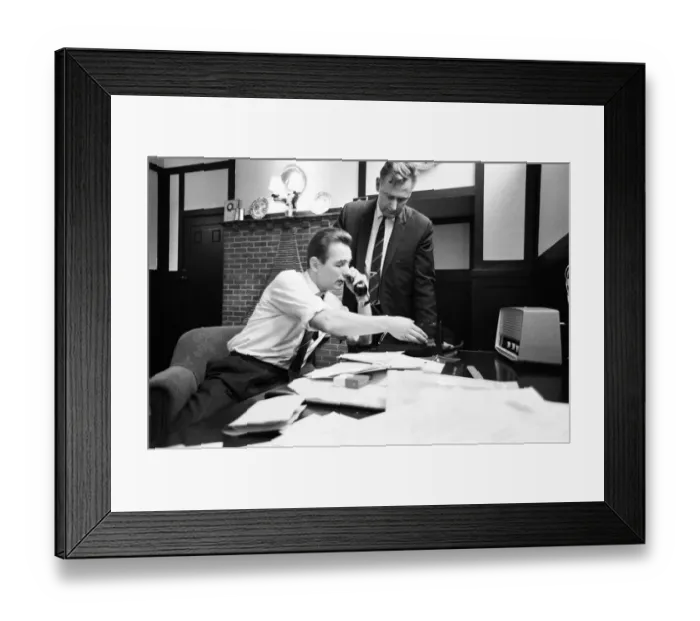 Framed Print : Derby Countys 31 year old manager Brian Clough in his office with assistant Peter Framed Print : Derby Countys 31 year old manager Brian Clough in his office with assistant Peter