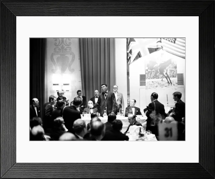 Framed Print : Cassius Clay (Muhammad Ali) talking into microphone, in London England ahead of his next
