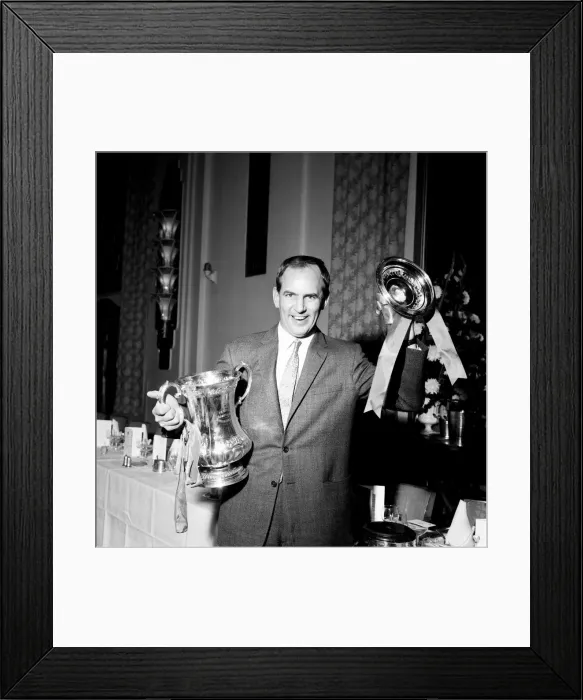 Framed Print : West Bromwich Albion manager Alan Ashman holding the FA Cup trophy at a dinner as Framed Print : West Bromwich Albion manager Alan Ashman holding the FA Cup trophy at a dinner as