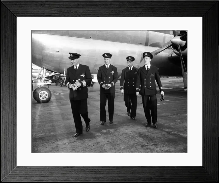 Framed Print : Pilots of Boeing Stratocrusier that will be used for the Queens Royal tour of Framed Print : Pilots of Boeing Stratocrusier that will be used for the Queens Royal tour of