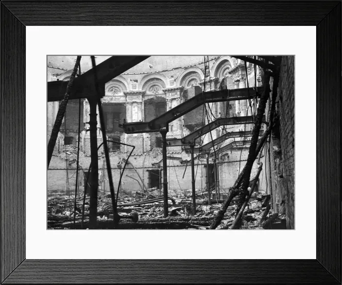 Framed Print : Interior view showing the bombed out shell of the Free Trade Hall building in Peter