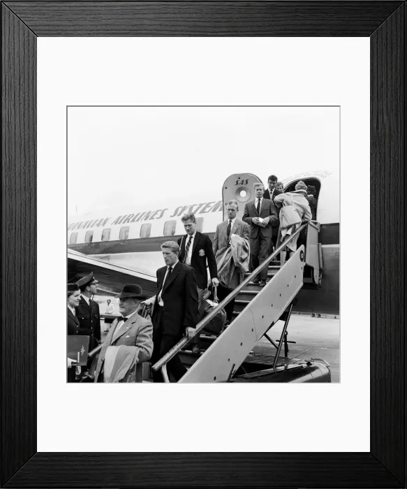 Framed Print : The England football squad return to London airport after being knocked out of the World Framed Print : The England football squad return to London airport after being knocked out of the World