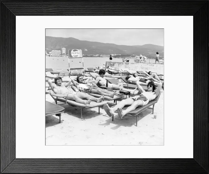 Framed Print : Derby County players relax in Majorca as they celebrate their League Titile win