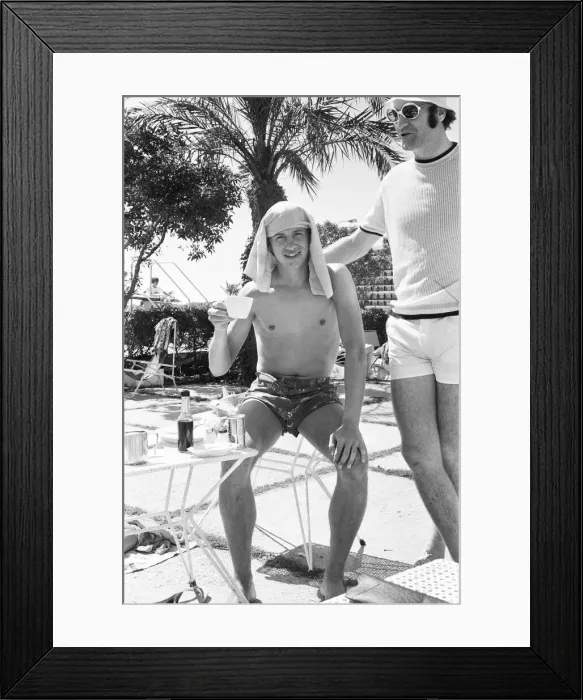 Framed Print : Jubilant Derby County players on holiday in Majorca after receiving news they had won