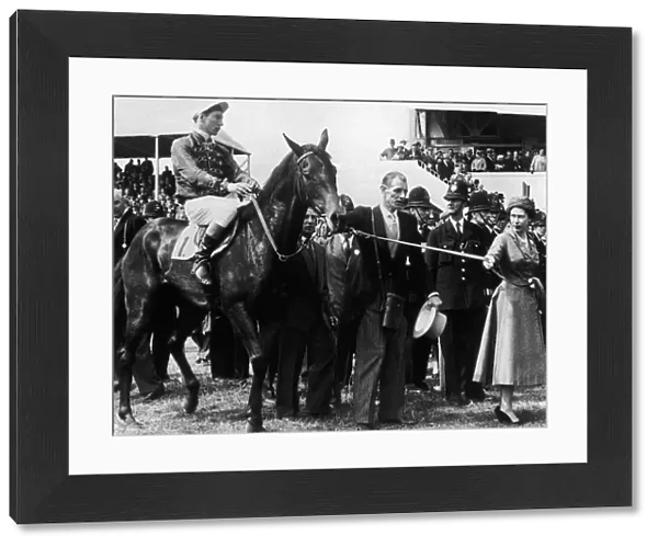 Her Majesty Queen Elizabeth II leading in her horse 'Carrogan'
