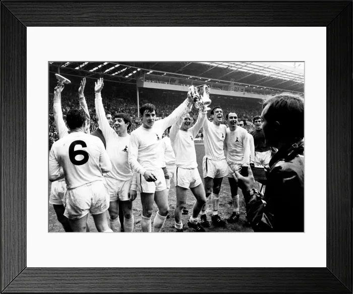 Framed Print : Tottenham Hotspur players celebrate with the FA Cup trophy on the pitch at Wembley after Framed Print : Tottenham Hotspur players celebrate with the FA Cup trophy on the pitch at Wembley after