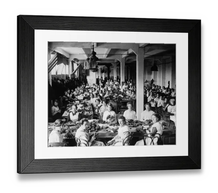 Framed Print : World War One. The stands of a football ground have been turned into a workshop