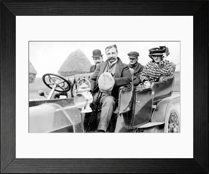 Framed Print : French aviator Louis Bleriot at Calais accompanied by his wife as he prepares for his Framed Print : French aviator Louis Bleriot at Calais accompanied by his wife as he prepares for his